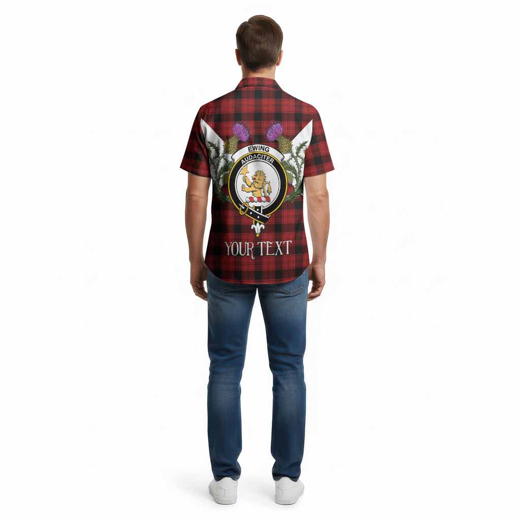 Ewing Tartan Family Crest Cotton Hawaiian Shirt Scottish Burns Night Thistle Floral