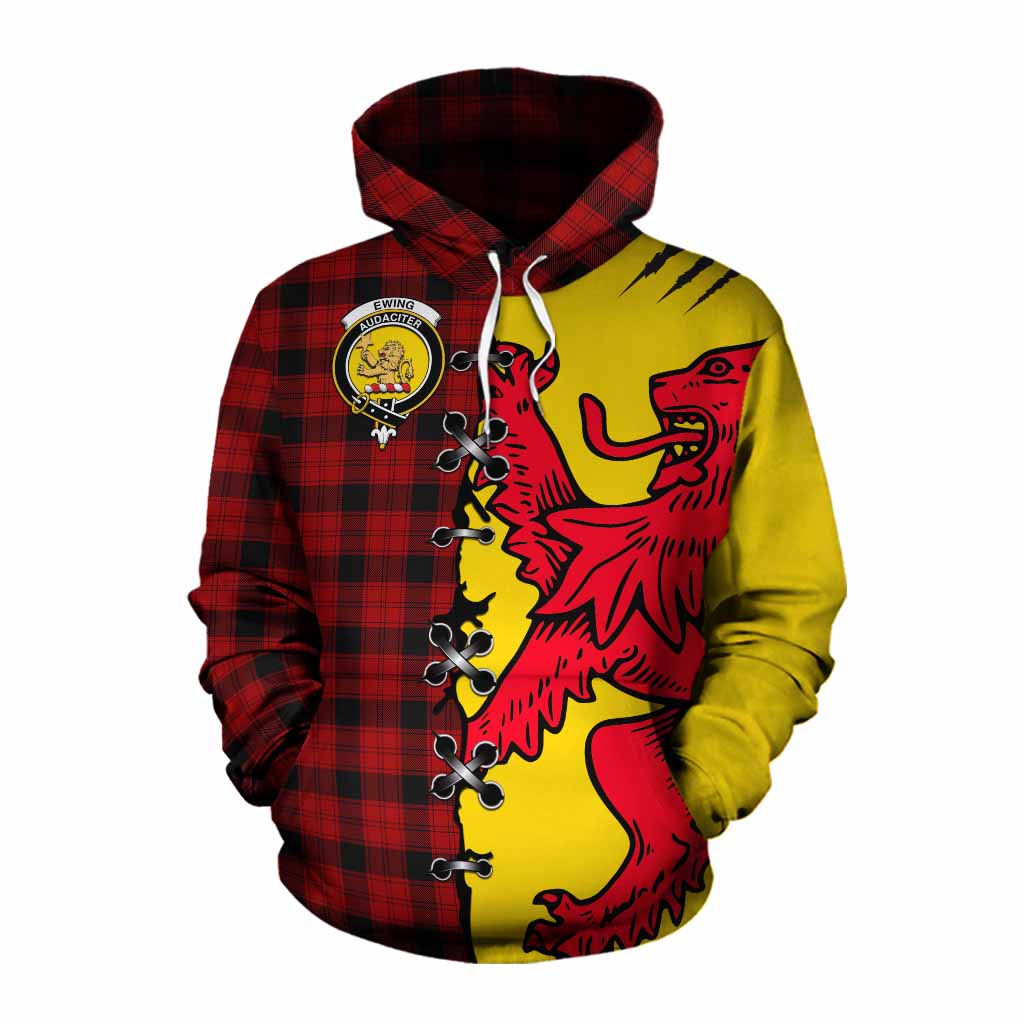 Ewing Tartan Family Crest Cotton Hoodie Lion Rampant Honor - Tartan Vibes Clothing