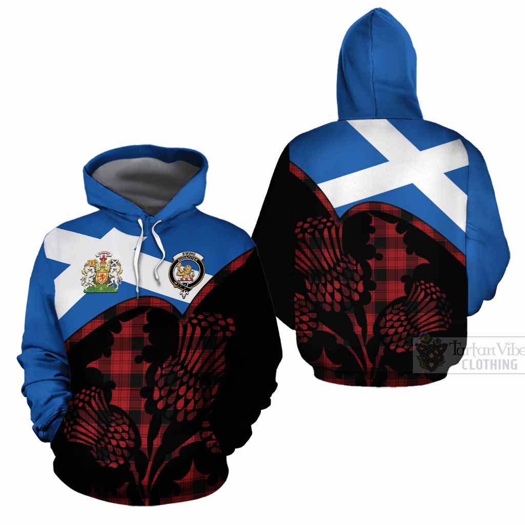 Ewing Tartan Family Crest Cotton Hoodie Scotland Thistle Floral Flag Style