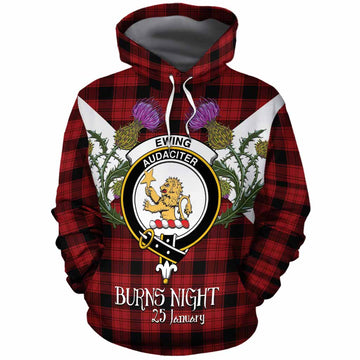 Ewing Tartan Family Crest Cotton Hoodie Scottish Burns Night Thistle Floral