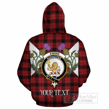 Ewing Tartan Family Crest Cotton Hoodie Scottish Burns Night Thistle Floral