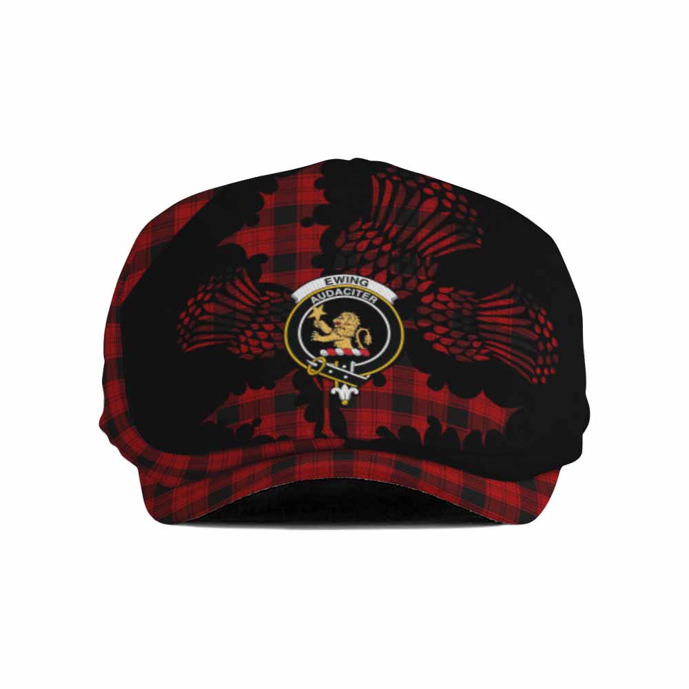 Ewing Tartan Family Crest Flat Cap, Jeff Cap Scotland Thistle Floral