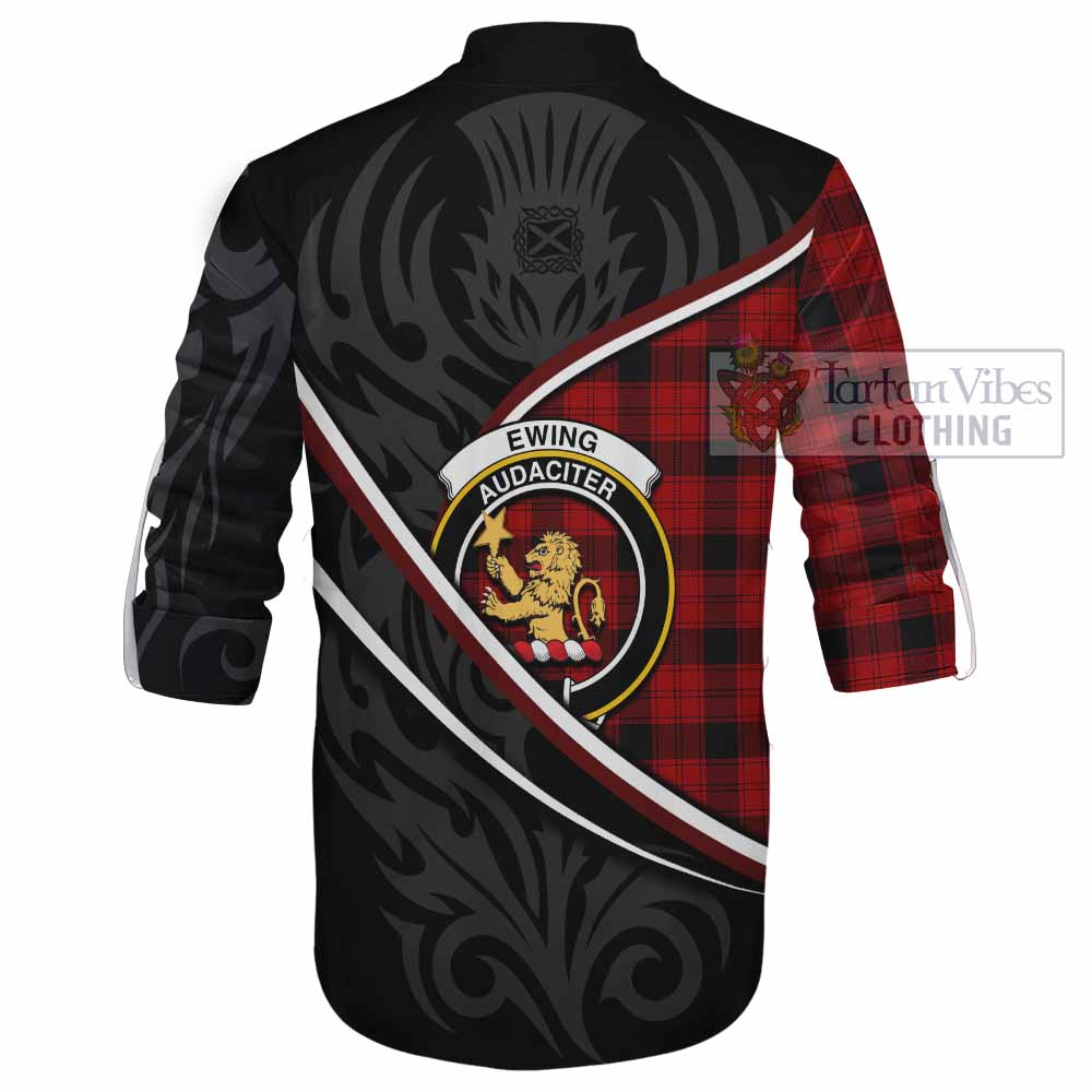 Ewing Tartan Family Crest Ghillie Kilt Shirt Celtic Scottish Thistle Floral - Tartan Vibes Clothing
