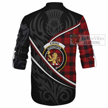 Ewing Tartan Family Crest Ghillie Kilt Shirt Celtic Scottish Thistle Floral