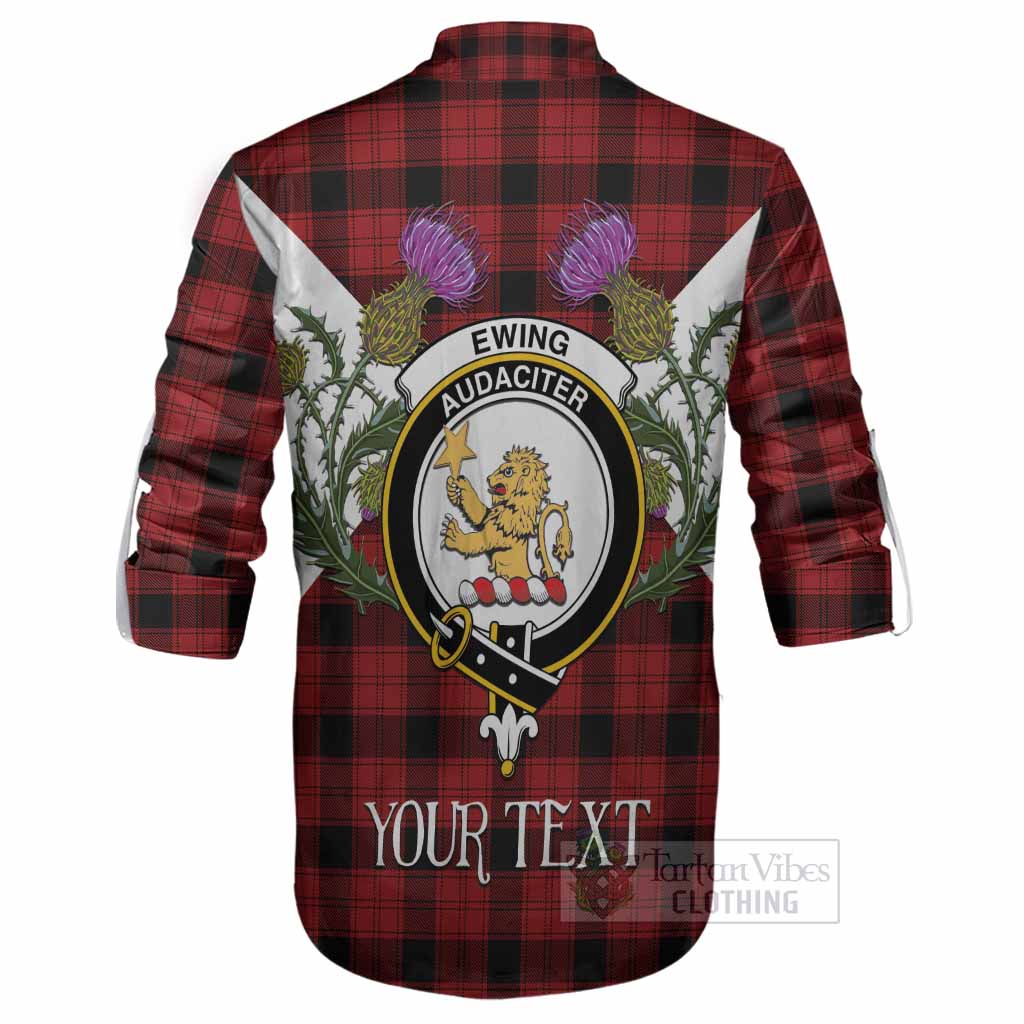 Ewing Tartan Family Crest Ghillie Shirt Scottish Burns Night Thistle Floral
