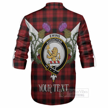 Ewing Tartan Family Crest Ghillie Shirt Scottish Burns Night Thistle Floral