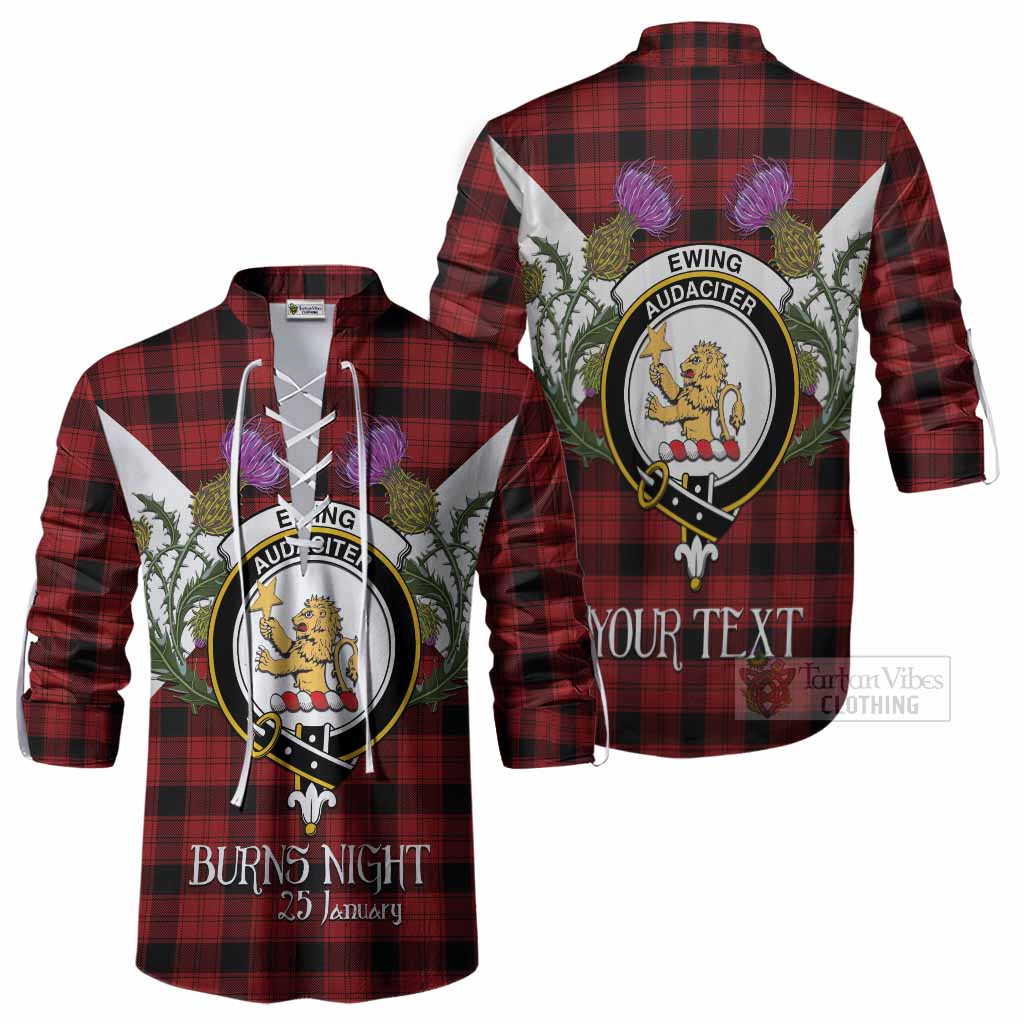 Ewing Tartan Family Crest Ghillie Shirt Scottish Burns Night Thistle Floral