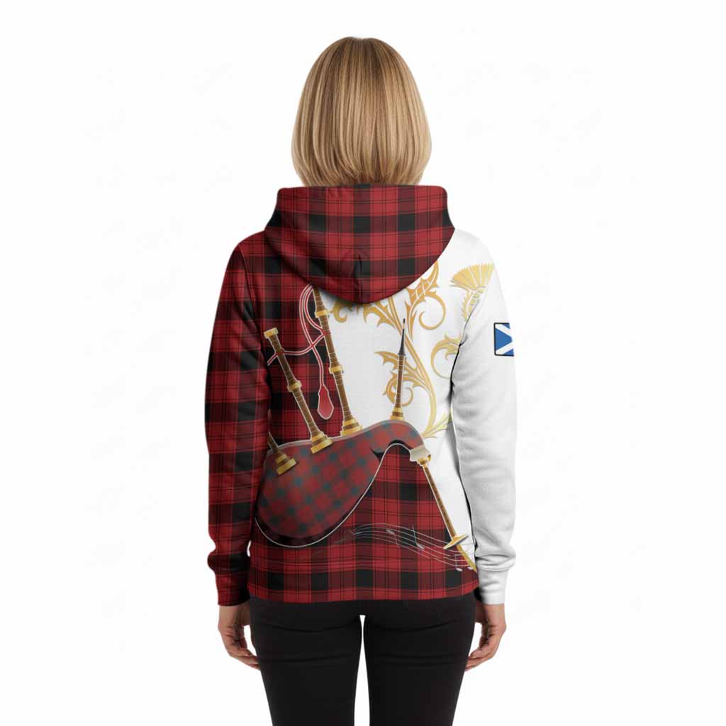Ewing Tartan Family Crest Hoodie Bagpipes with Scottish Thistle