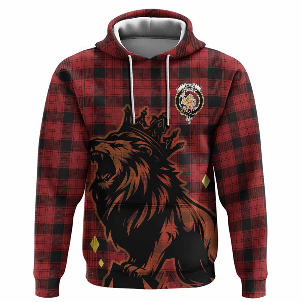 Ewing Tartan Family Crest Hoodie Crowned Lion Roaring