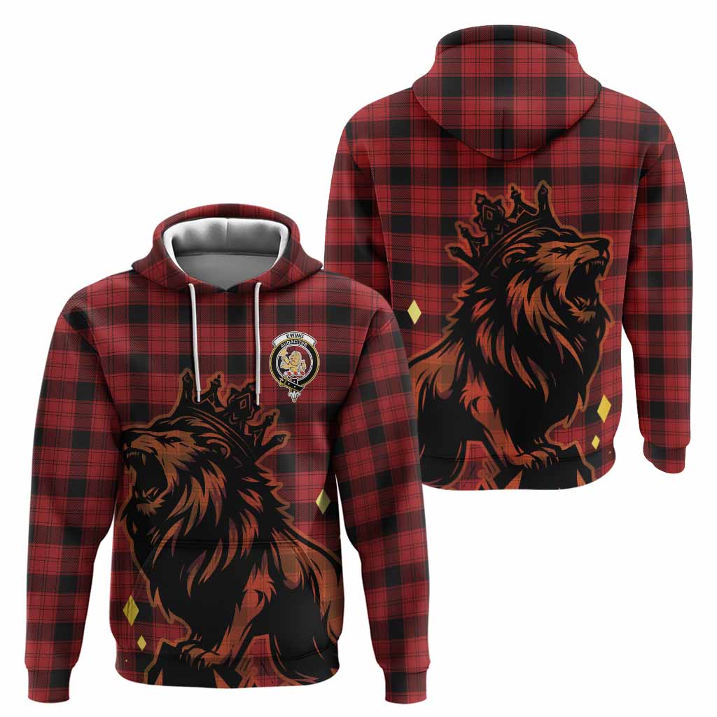 Ewing Tartan Family Crest Hoodie Crowned Lion Roaring