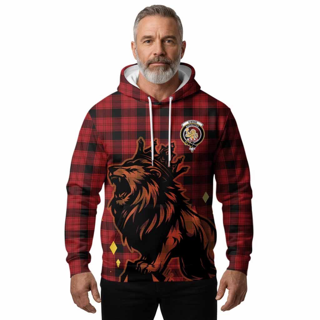 Ewing Tartan Family Crest Hoodie Crowned Lion Roaring