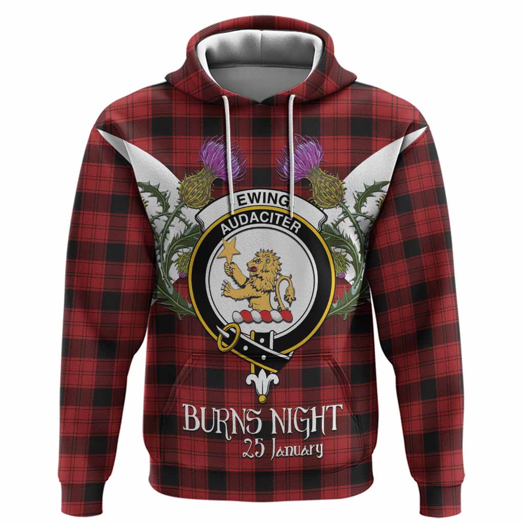 Ewing Tartan Family Crest Hoodie Scottish Burns Night Thistle Floral