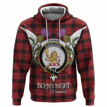 Ewing Tartan Family Crest Hoodie Scottish Burns Night Thistle Floral