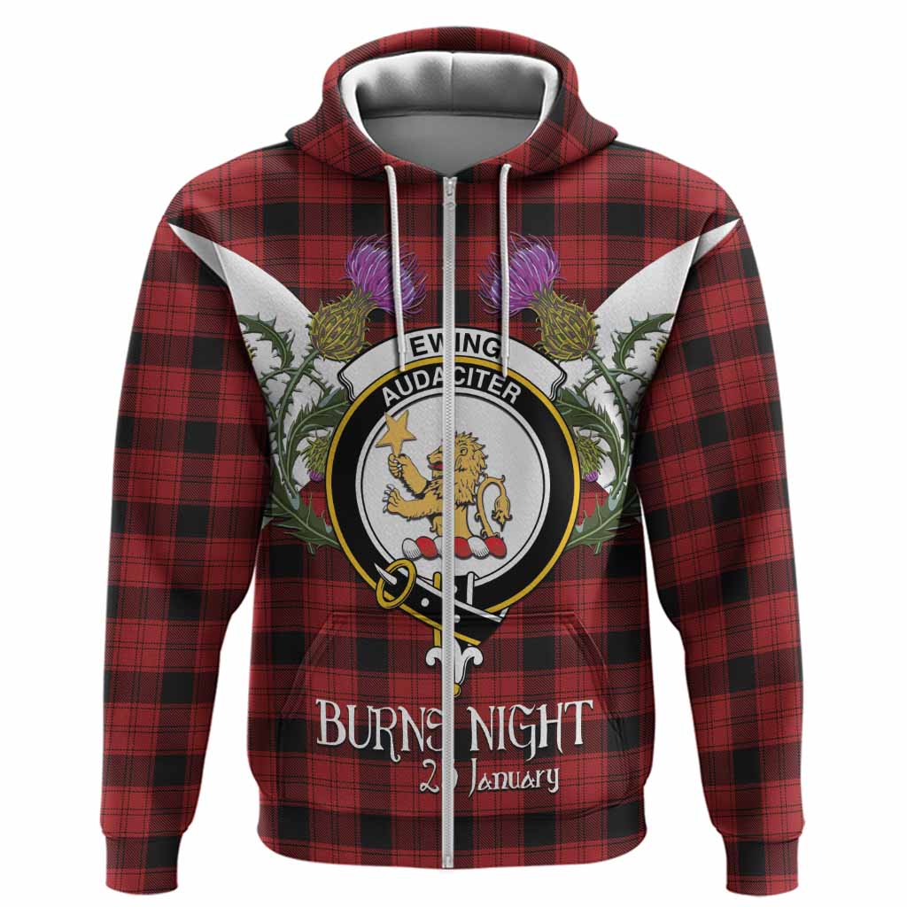 Ewing Tartan Family Crest Hoodie Scottish Burns Night Thistle Floral