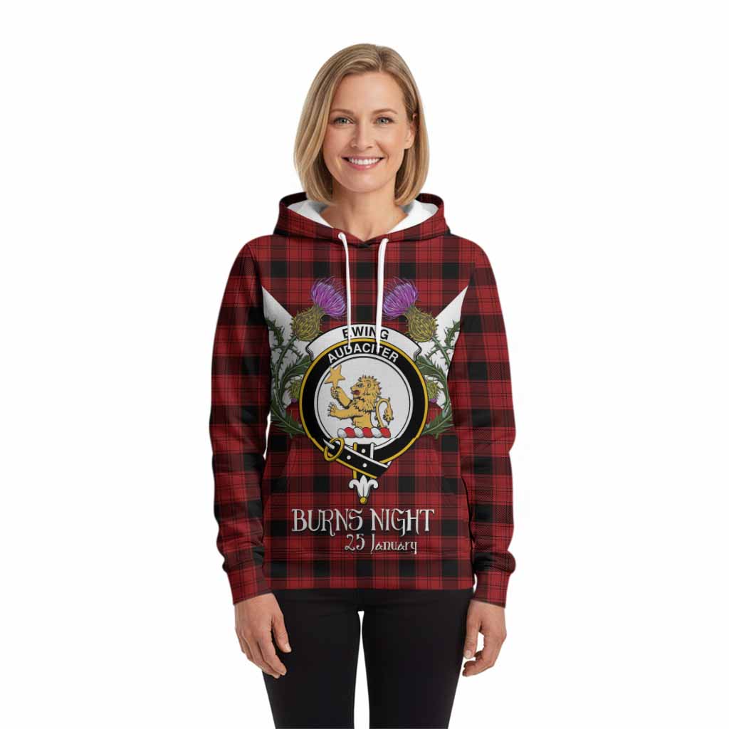 Ewing Tartan Family Crest Hoodie Scottish Burns Night Thistle Floral