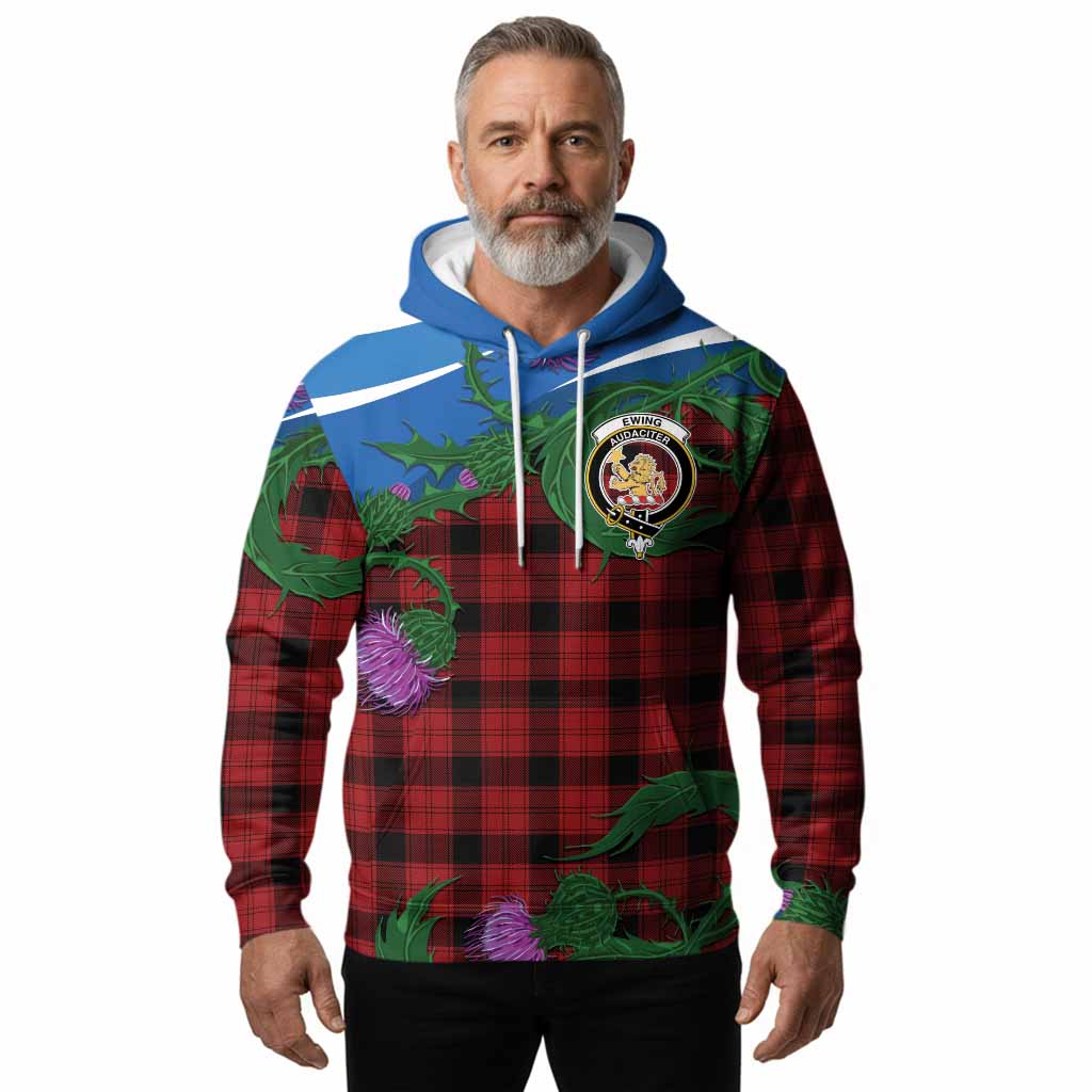 Ewing Tartan Family Crest Hoodie Thistle in Minimalism