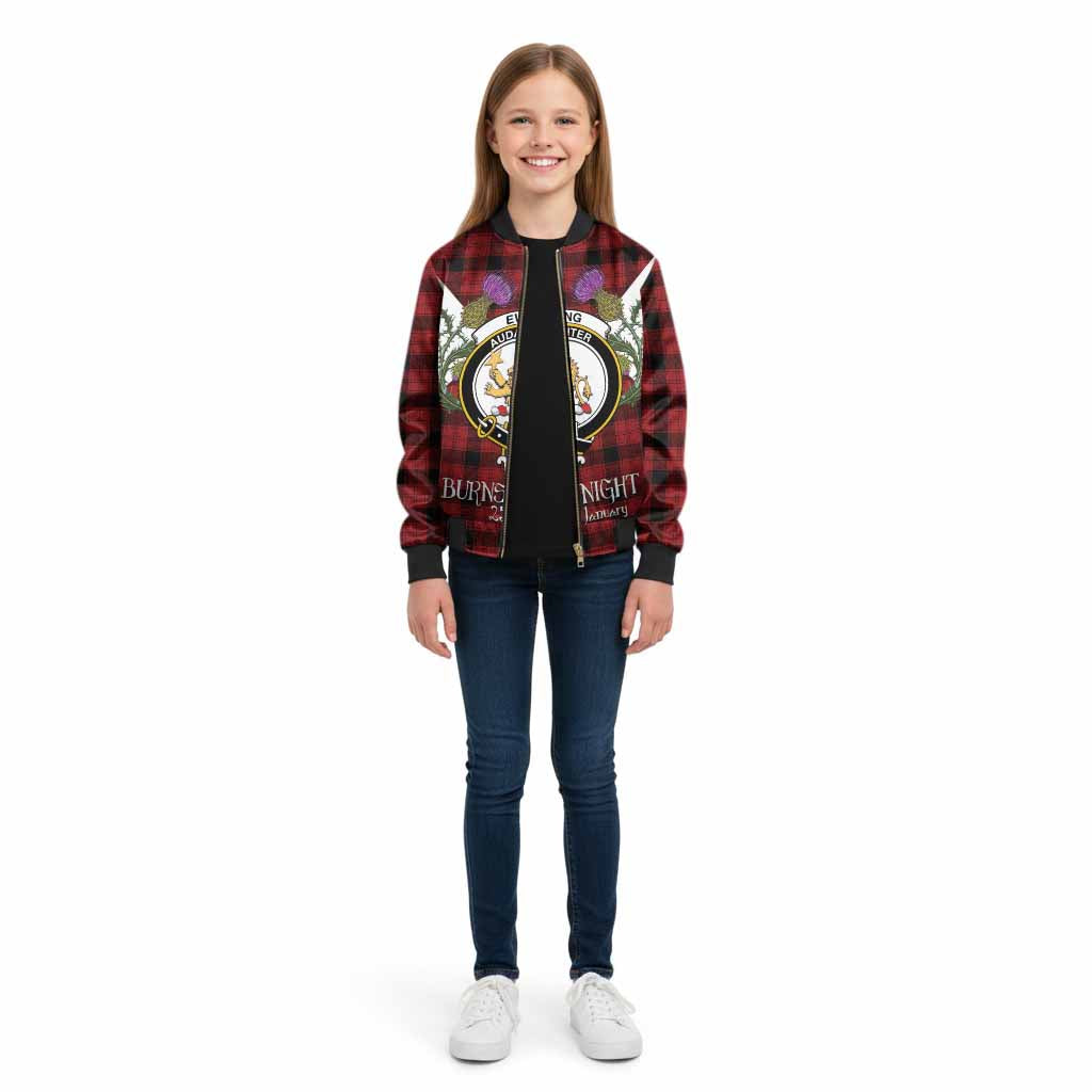 Ewing Tartan Family Crest Kid Bomber Jacket Scottish Burns Night Thistle Floral