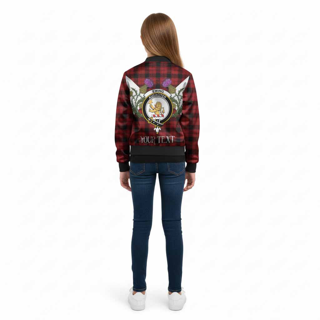 Ewing Tartan Family Crest Kid Bomber Jacket Scottish Burns Night Thistle Floral