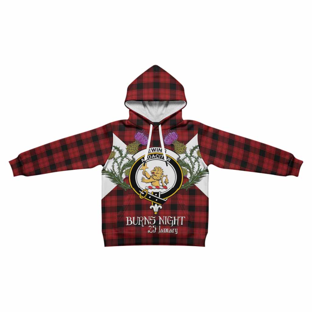 Ewing Tartan Family Crest Kid Hoodie Scottish Burns Night Thistle Floral