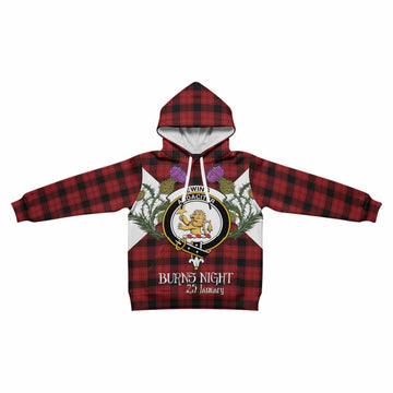 Ewing Tartan Family Crest Kid Hoodie Scottish Burns Night Thistle Floral
