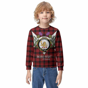 Ewing Tartan Family Crest Kid Knitted Sweatshirt Scottish Burns Night Thistle Floral