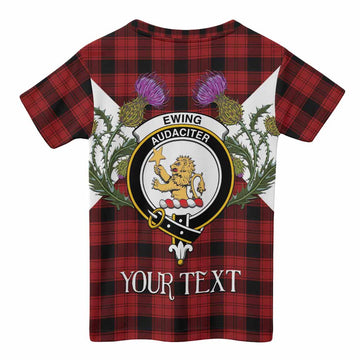 Ewing Tartan Family Crest Kid T-shirt Scottish Burns Night Thistle Floral