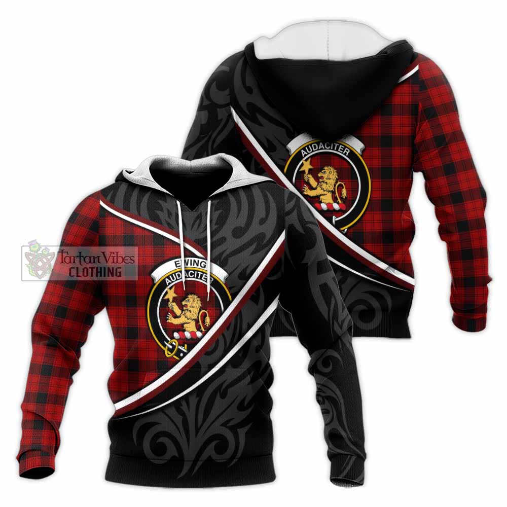 Ewing Tartan Family Crest Knitted Hoodie Celtic Scottish Thistle Floral - Tartan Vibes Clothing