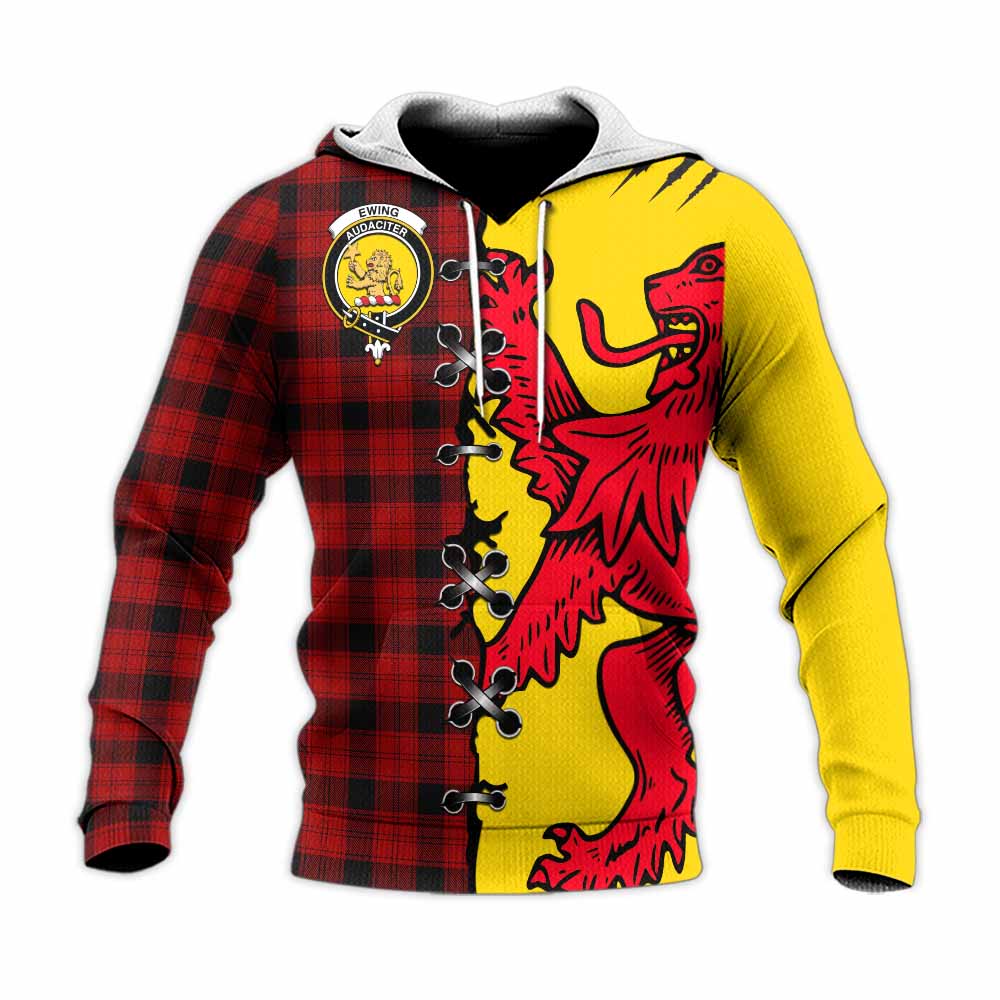 Ewing Tartan Family Crest Knitted Hoodie Lion Rampant Honor - Tartan Vibes Clothing