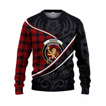 Ewing Tartan Family Crest Knitted Sweater Celtic Scottish Thistle Floral
