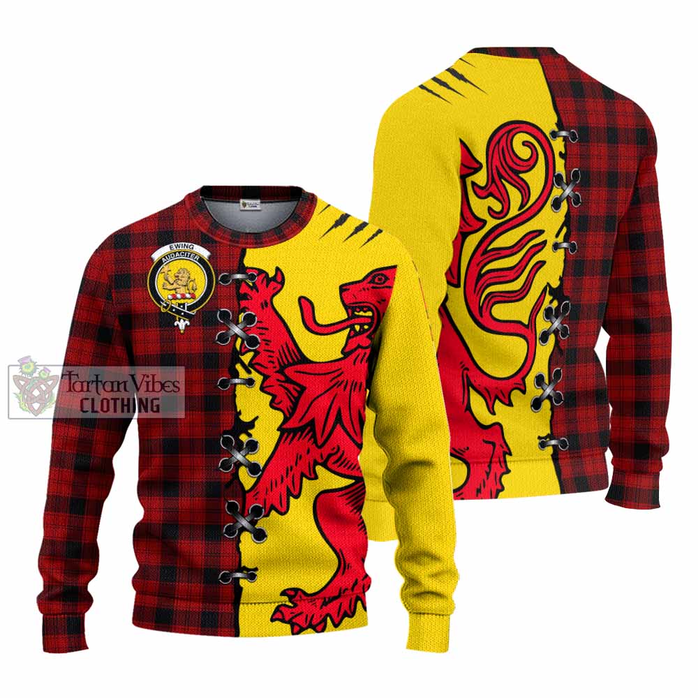 Ewing Tartan Family Crest Knitted Sweater Lion Rampant Honor - Tartan Vibes Clothing