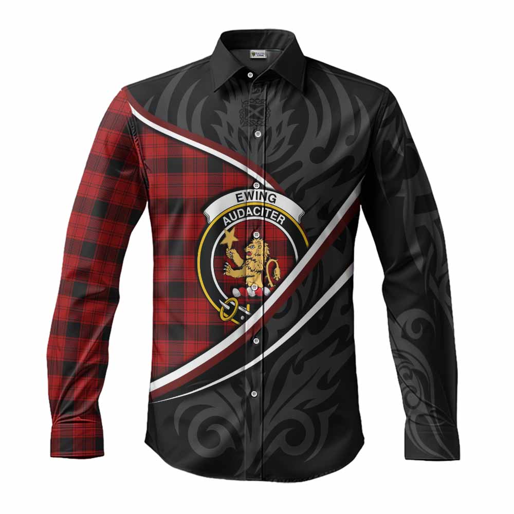 Ewing Tartan Family Crest Long Sleeve Button Shirts Celtic Scottish Thistle Floral - Tartan Vibes Clothing