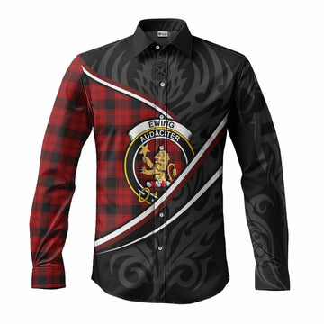 Ewing Tartan Family Crest Long Sleeve Button Shirts Celtic Scottish Thistle Floral