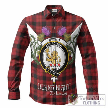 Ewing Tartan Family Crest Long Sleeve Button Shirts Scottish Burns Night Thistle Floral