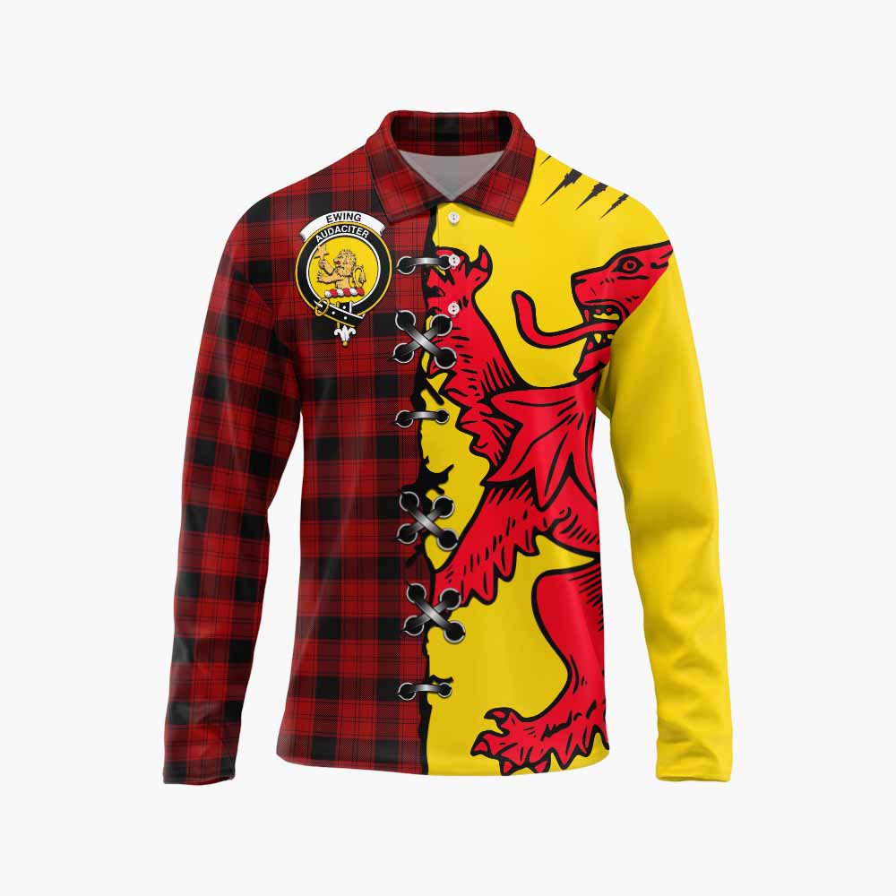 Ewing Tartan Family Crest Long Sleeve Polo Shirt Lion Rampant Honor - Tartan Vibes Clothing