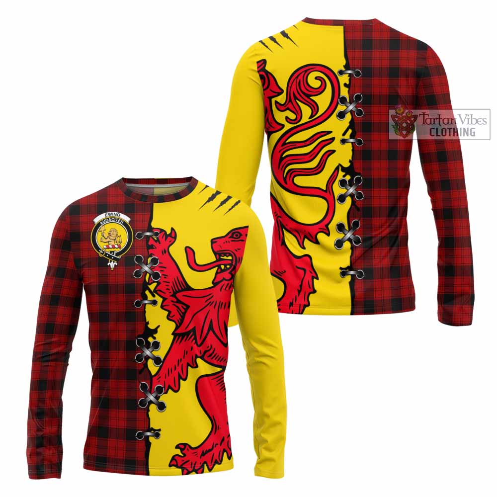 Ewing Tartan Family Crest Long Sleeve T-Shirt Lion Rampant Honor - Tartan Vibes Clothing