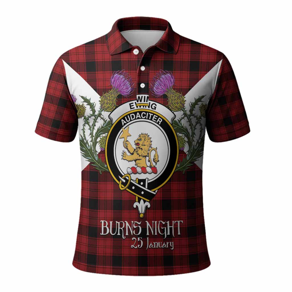 Ewing Tartan Family Crest Polo Shirt Scottish Burns Night Thistle Floral