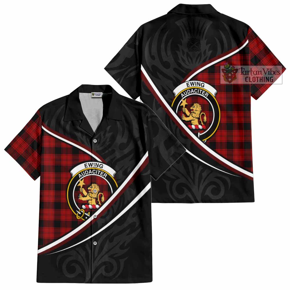 Ewing Tartan Family Crest Short Sleeve Button Shirt Celtic Scottish Thistle Floral - Tartan Vibes Clothing