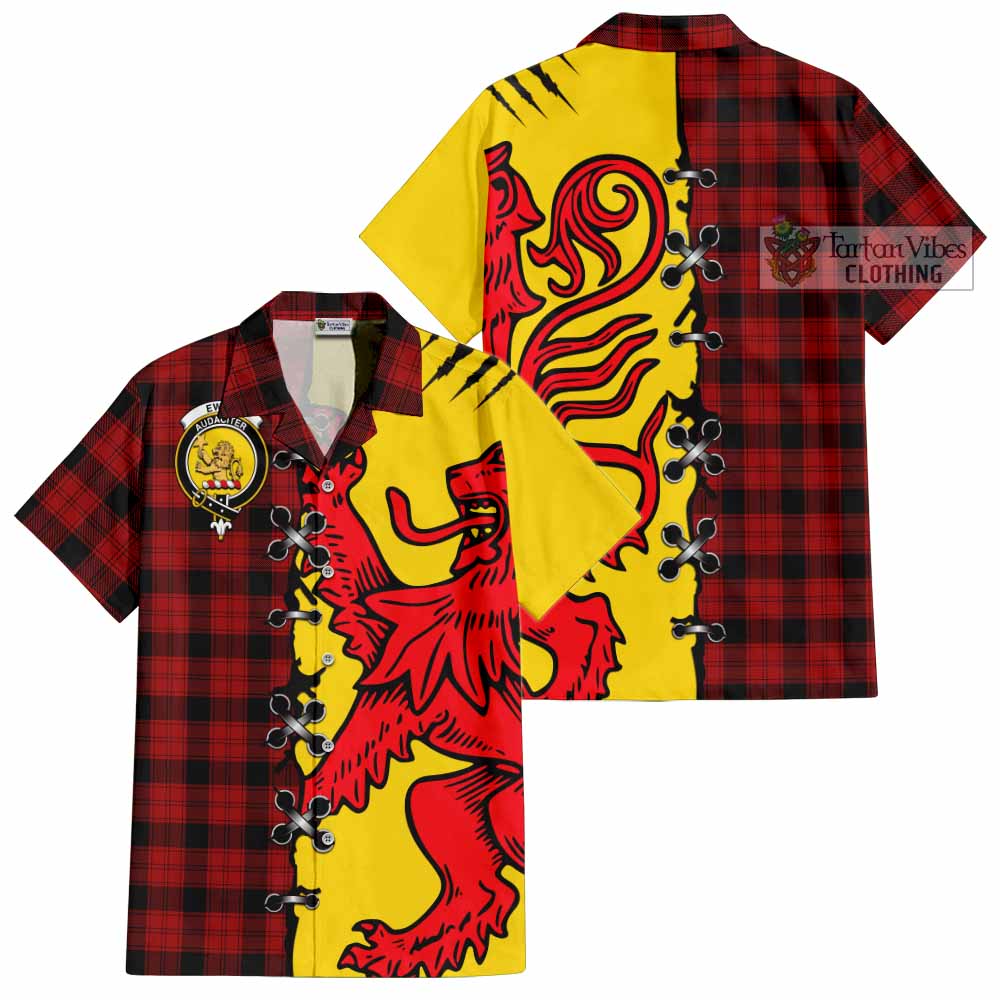 Ewing Tartan Family Crest Short Sleeve Button Shirt Lion Rampant Honor - Tartan Vibes Clothing