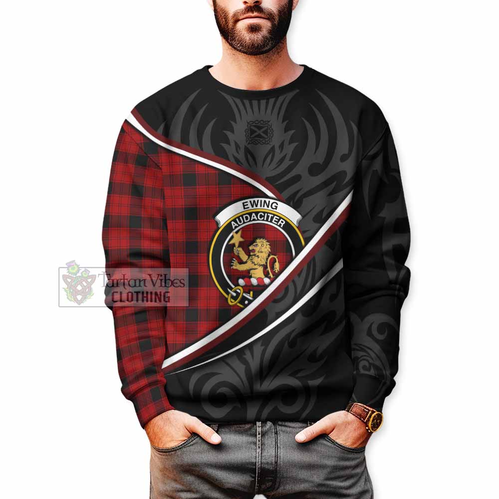 Ewing Tartan Family Crest Sweatshirt Celtic Scottish Thistle Floral - Tartan Vibes Clothing