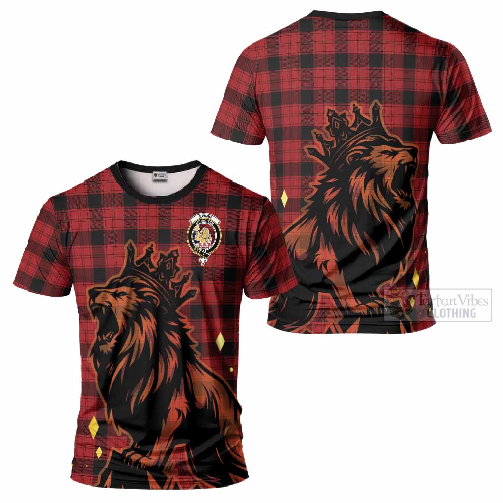 Ewing Tartan Family Crest T-Shirt Crowned Lion Roaring