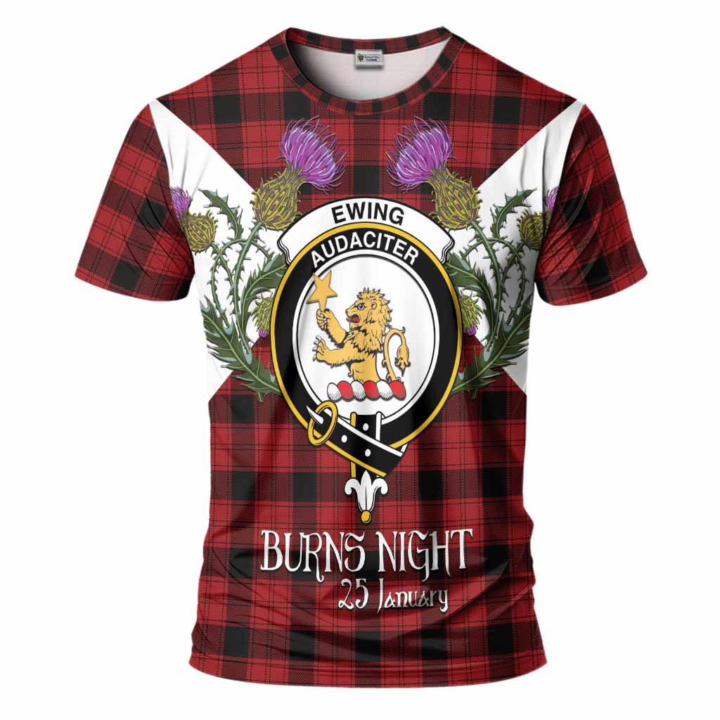 Ewing Tartan Family Crest T-Shirt Scottish Burns Night Thistle Floral