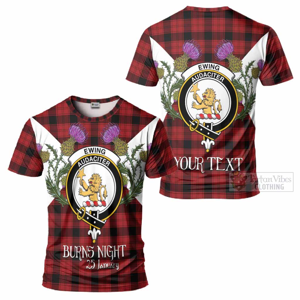 Ewing Tartan Family Crest T-Shirt Scottish Burns Night Thistle Floral
