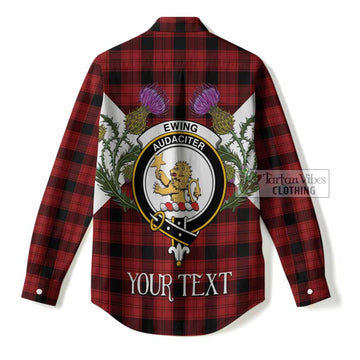 Ewing Tartan Family Crest Women Casual Shirt Scottish Burns Night Thistle Floral