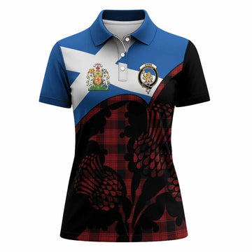 Ewing Tartan Family Crest Women Polo Shirt Scotland Thistle Floral Flag Style