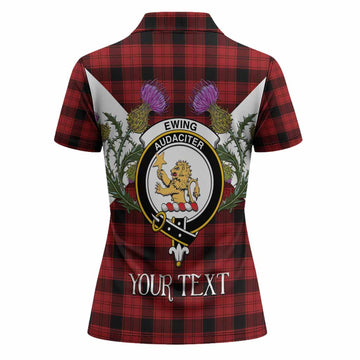 Ewing Tartan Family Crest Women Polo Shirt Scottish Burns Night Thistle Floral