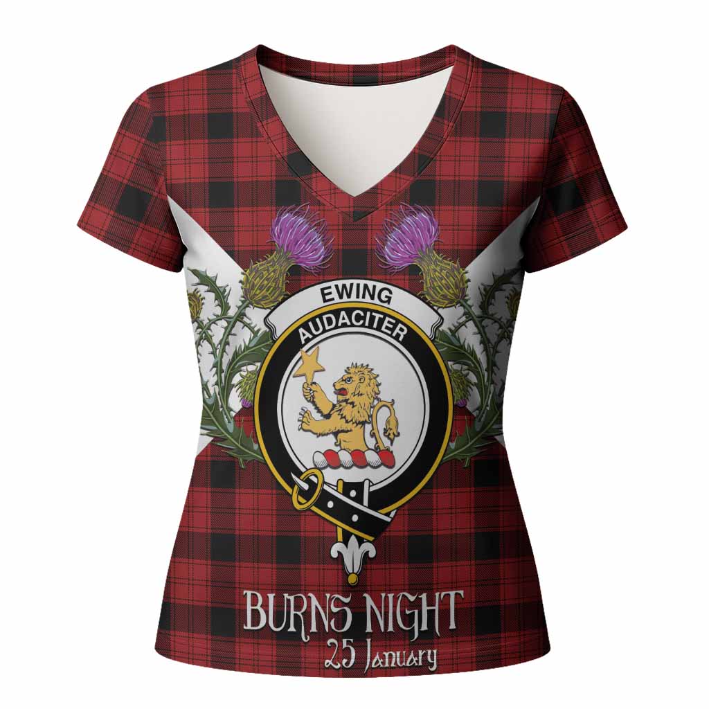 Ewing Tartan Family Crest Women T shirt Scottish Burns Night Thistle Floral