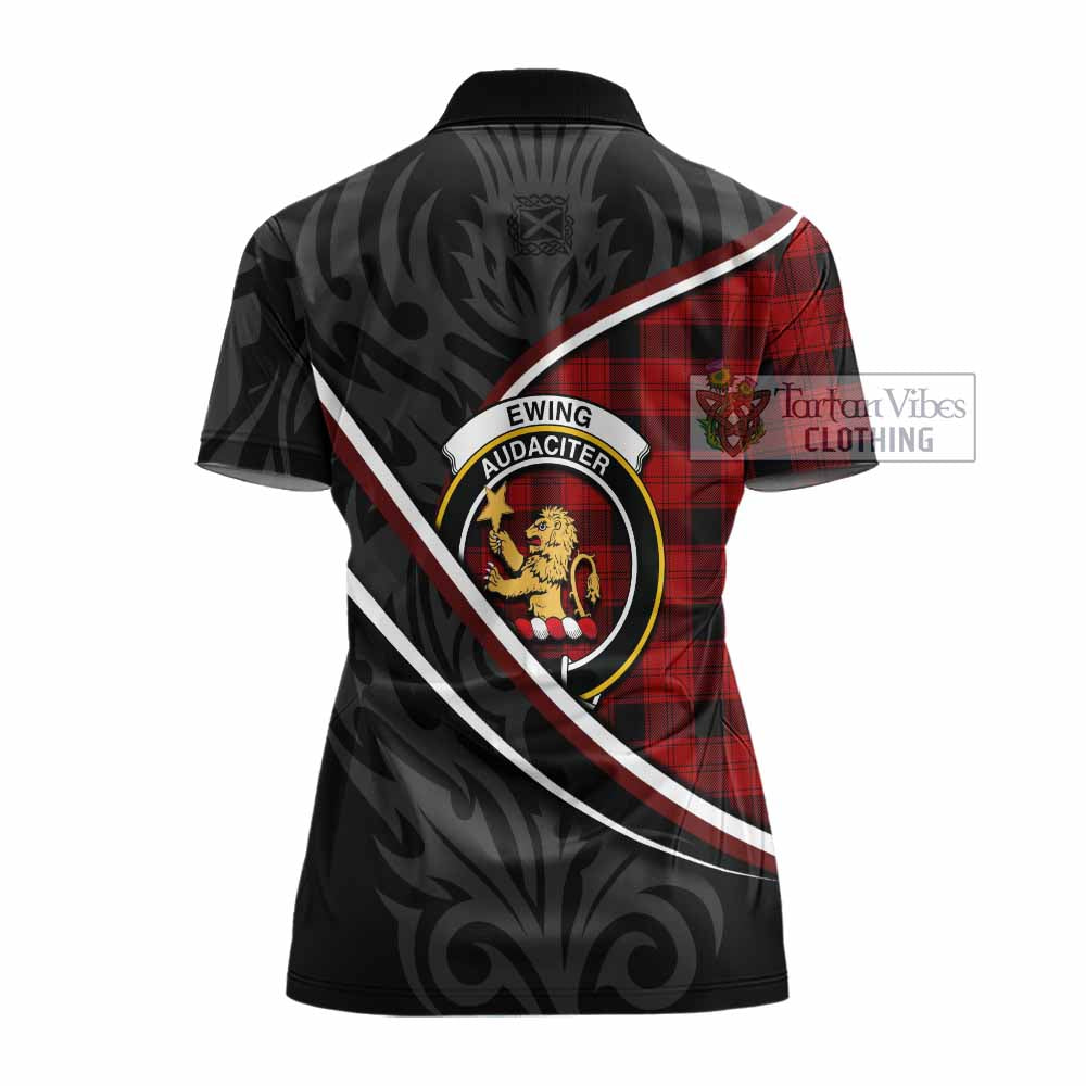Ewing Tartan Family Crest Women's Polo Shirt Celtic Scottish Thistle Floral - Tartan Vibes Clothing