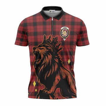 Ewing Tartan Family Crest Zipper Polo Shirt Crowned Lion Roaring
