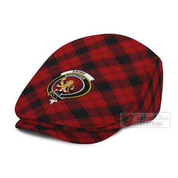 Ewing Tartan Flat Cap, Jeff Cap Cross Style with Family Crest