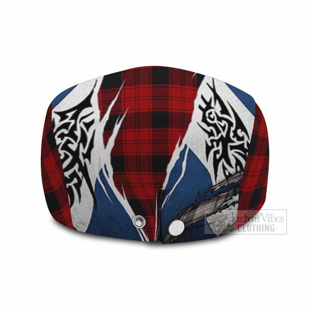 Ewing Tartan Flat Cap, Jeff Cap Scotland Flag Ripped Tribal Design